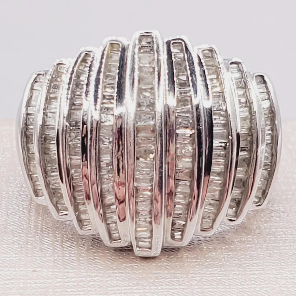 10k Solid White Gold Genuine Channel Set Baguette Diamond Statement Ring
